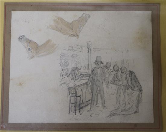 John Leech Figures in a tavern and studies of a horsehead 4.75 x 6in.